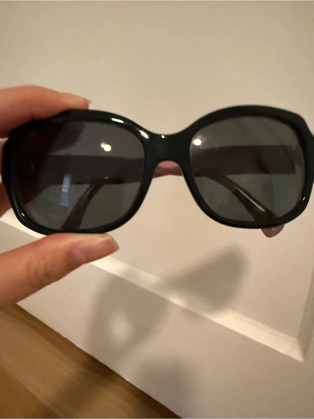 Coach “Emma” Black Logo-Accent Sunglasses with Gold and Pink Details